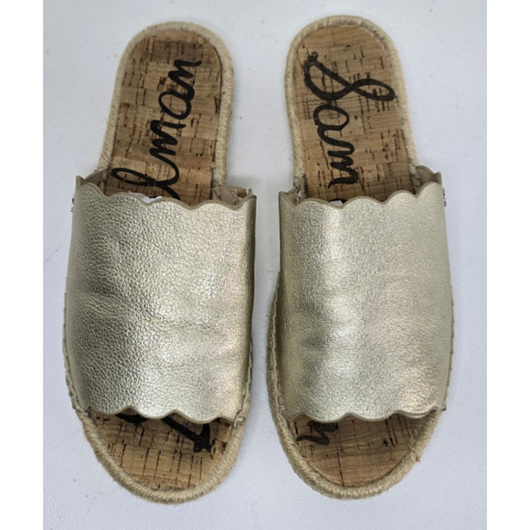 SAM EDELMAN ANDY GOLD LEATHER SANDALS ESPADRILLES SIZE 8 M - Picture 3 of 8